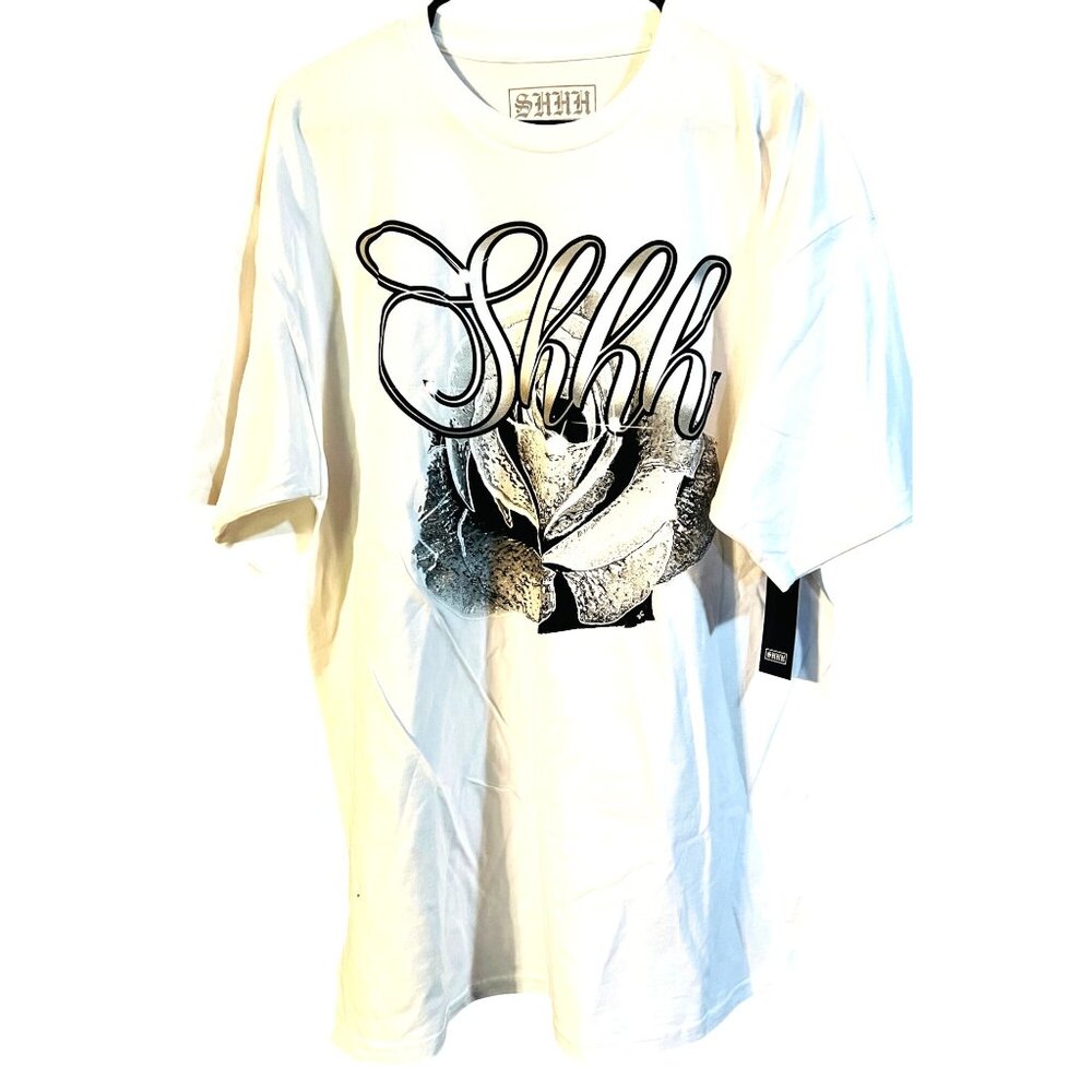New SHHH Womens White Graphic T-Shirt X-Large "Shhh Rose"